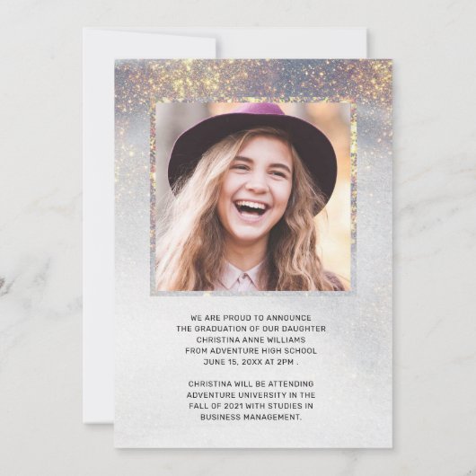 Faire-part Script moderne 2 Photo Parties scintillant or Anno (Dos)