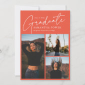 Faire-part Script moderne 3 Photos Pink Graduation (Devant)