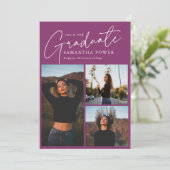 Faire-part Script moderne 3 Photos Pink Graduation (Debout devant)
