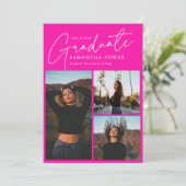 Faire-part Script moderne 3 Photos Pink Graduation (Debout devant)