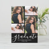 Faire-part Script moderne 4 Photo Graduation noire (Debout devant)