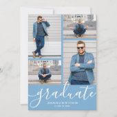 Faire-part Script moderne 4 Photo Poudre Bleu Graduation (Devant)