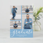 Faire-part Script moderne 4 Photo Poudre Bleu Graduation (Debout devant)