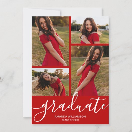 Faire-part Script moderne 4 Photo Scarlet Graduation (Devant)