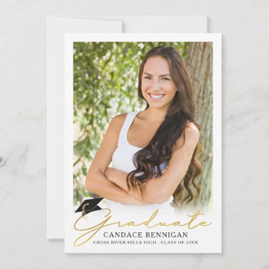 Faire-part Script moderne 5 Photo Metallic Gold Graduation (Devant)