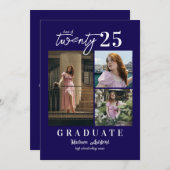 Faire-part Script moderne bleu 3 Photo Collage Graduation (Devant / Derrière)