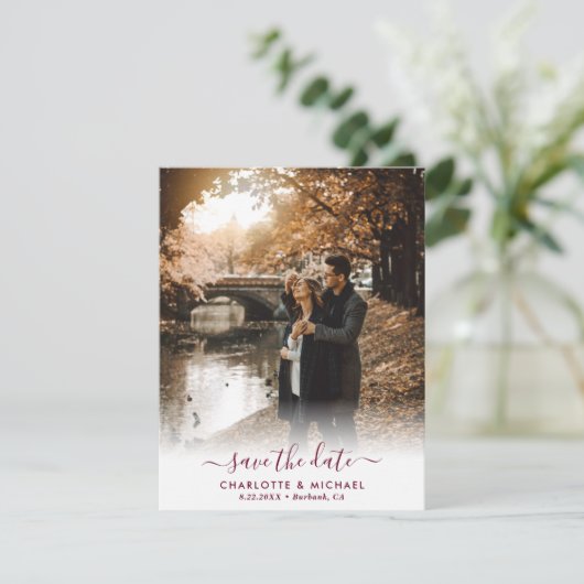 Faire-part Script moderne Bourgogne photo Mariage (Debout devant)