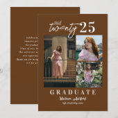 Faire-part Script moderne Brown 3 photo Collage Graduation (Devant / Derrière)
