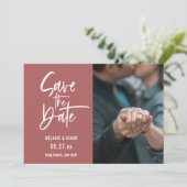 Faire-part Script Moderne Cèdre Dusty Photo Enregistrer La Da (Debout devant)