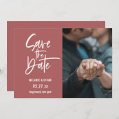 Faire-part Script Moderne Cèdre Dusty Photo Enregistrer La Da (Devant / Derrière)