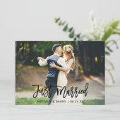 Faire-part Script moderne de pinceau juste marié photo (Debout devant)