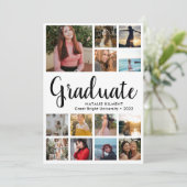Faire-part Script Moderne Diplômé 14 Photo Collage Graduation (Debout devant)