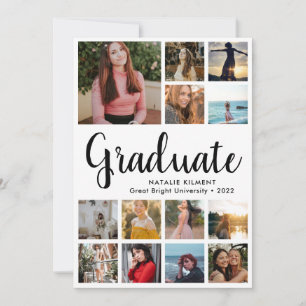 Faire-part Script Moderne Diplômé 14 Photo Collage Graduation