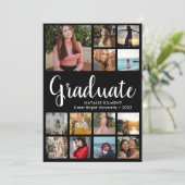Faire-part Script Moderne Diplômé 14 Photo Collage Graduation (Debout devant)