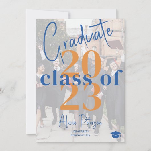 Faire-part Script moderne diplômé 2 photos graduation (Devant)