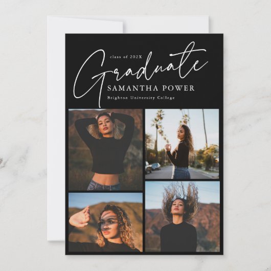 Faire-part Script moderne Diplômé 4 Photos Graduation (Devant)