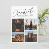 Faire-part Script moderne Diplômé 4 Photos Graduation (Debout devant)