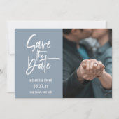 Faire-part Script Moderne Dusty Blue Photo Enregistrer La Dat (Devant)