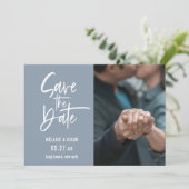 Faire-part Script Moderne Dusty Blue Photo Enregistrer La Dat (Debout devant)