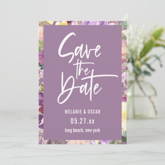 Faire-part Script Moderne Dusty Lavender Photo Enregistrer La (Debout devant)