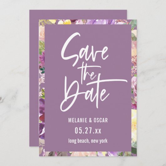 Faire-part Script Moderne Dusty Lavender Photo Enregistrer La (Devant / Derrière)