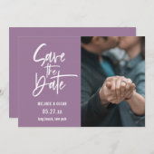 Faire-part Script Moderne Dusty Lavender Photo Enregistrer La (Devant / Derrière)