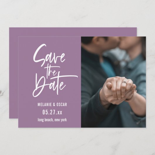 Faire-part Script Moderne Dusty Lavender Photo Enregistrer La (Devant / Derrière)
