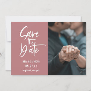 Faire-part Script Moderne Dusty Photo Rose Enregistrer La Dat