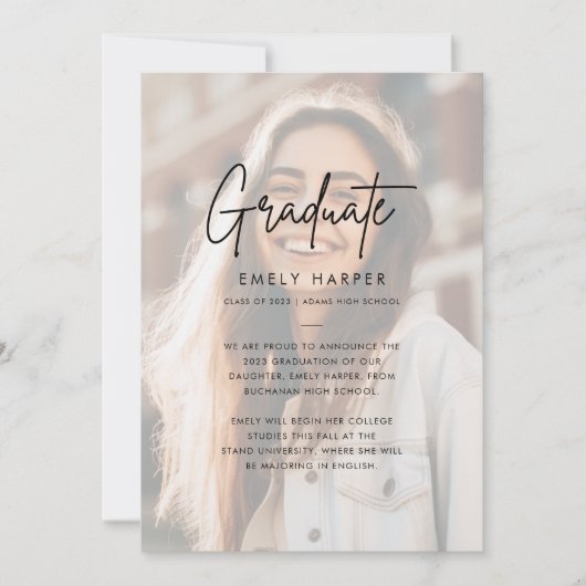 Faire-part Script moderne Faux Vellum Overlay Photo Graduatio (Devant)