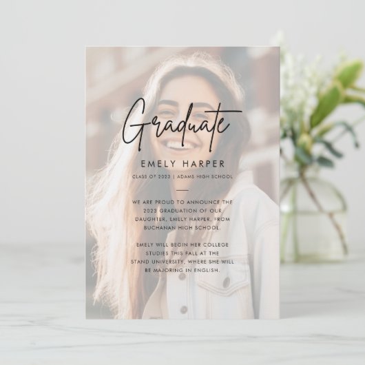 Faire-part Script moderne Faux Vellum Overlay Photo Graduatio (Debout devant)