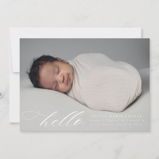Faire-part Script moderne Hello Annouement de naissance (Devant)
