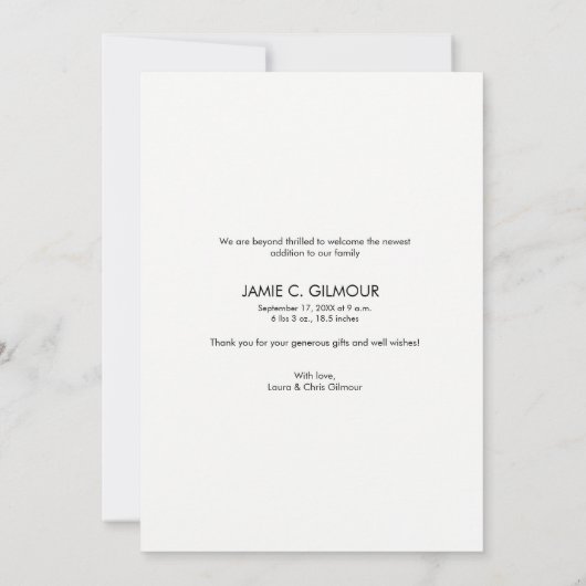 Faire-part Script moderne Merci bébé Photo naissance (Dos)