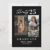 Faire-part Script moderne noir blanc photo collage Graduation (Devant)