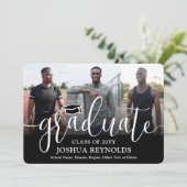 Faire-part Script moderne noir et blanc 4 photo Graduation (Debout devant)