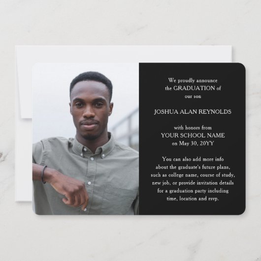 Faire-part Script moderne noir et blanc 4 photo Graduation (Dos)