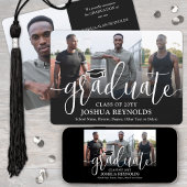 Faire-part Script moderne noir et blanc 4 photo Graduation