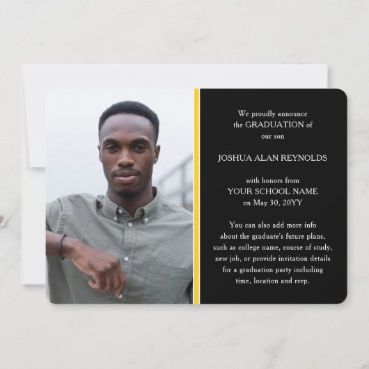 Faire-part Script moderne noir et or 4 Diplôme photo (Dos)