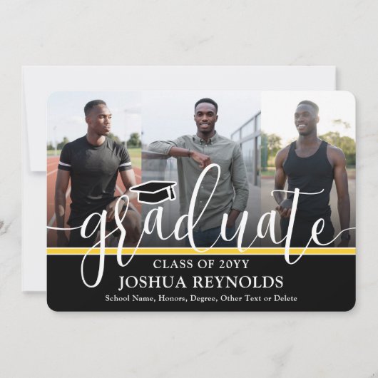 Faire-part Script moderne noir et or 4 Diplôme photo (Devant)