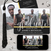 Faire-part Script moderne noir et or 4 Diplôme photo