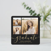Faire-part Script moderne noir et or 4 Photo Graduation (Debout devant)