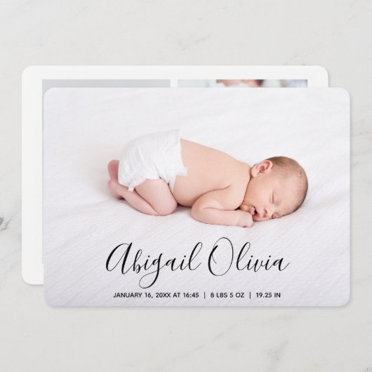 Faire-part Script moderne Nom bébé Photo Collage Naissance (Devant / Derrière)