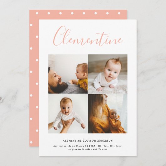 Faire-part Script moderne nom multi photo polka point naissan (Devant / Derrière)