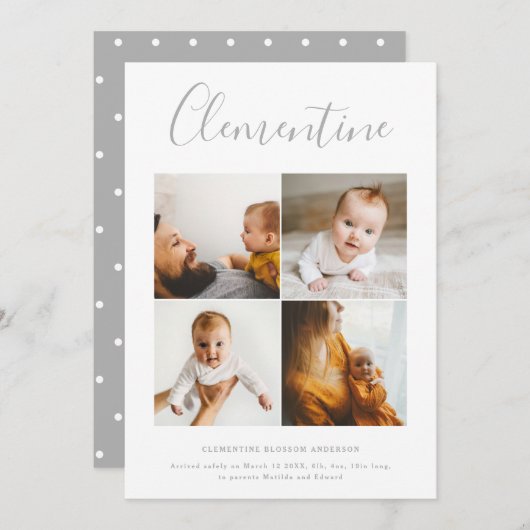 Faire-part Script moderne nom multi photo polka point naissan