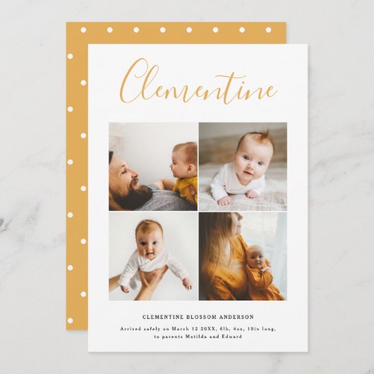 Faire-part Script moderne nom multi photo polka point naissan (Devant / Derrière)