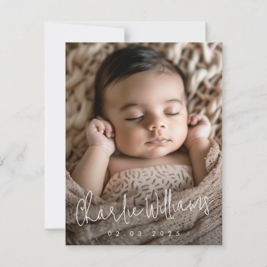 Faire-part Script moderne nouveau bébé merci photo (Devant)