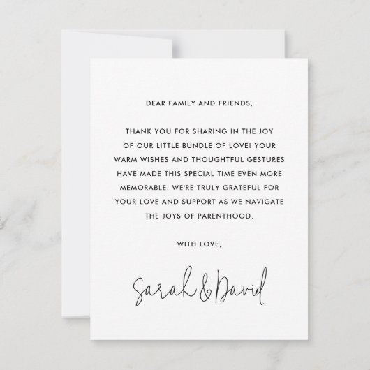 Faire-part Script moderne nouveau bébé merci photo (Dos)