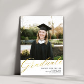 Faire-part Script moderne or blanc | Photo de diplôme