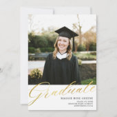 Faire-part Script moderne or blanc | Photo de diplôme (Devant)