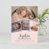 Faire-part Script moderne Photo Blush rose Naissance (Debout devant)