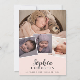 Faire-part Script moderne Photo Blush rose Naissance